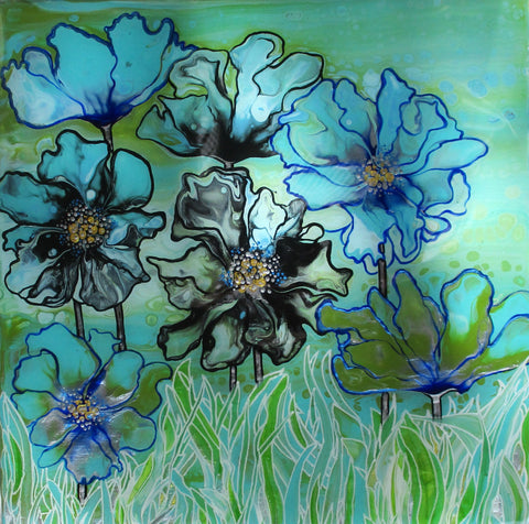 **SOLD** Flowers Green and Blue - Original Artwork